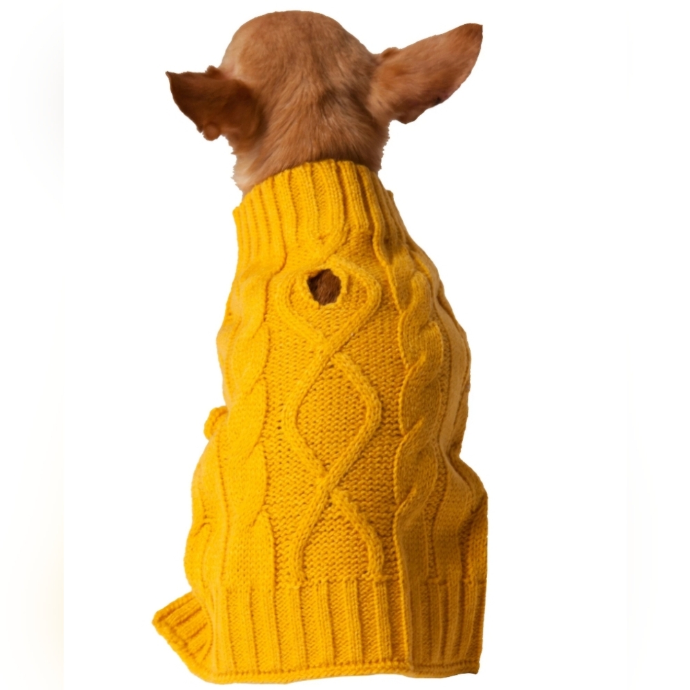 Vibrant Life XXS Cable Knit Dog/Cat Sweater - Yellow Mustard